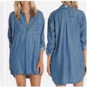 BILLABONG Chambray Long Sleeve Mini Shirt Dress size small